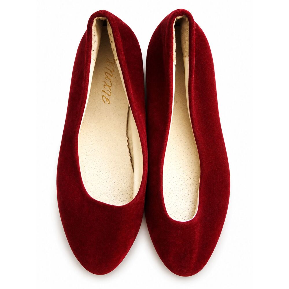 Zexilef Burgundy Velvet Ballet Flats Almond Toe Red Slip On Women's Size 40/US 9